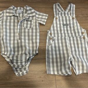 Gray Checkered Baby Romper and Overall Set